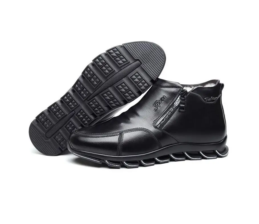 

New Men's Winter Sneaker Leather Boots Wool and Cotton Men's Fur Leisure High-top Shoes Plus Velvet Warm Men's Shoes
