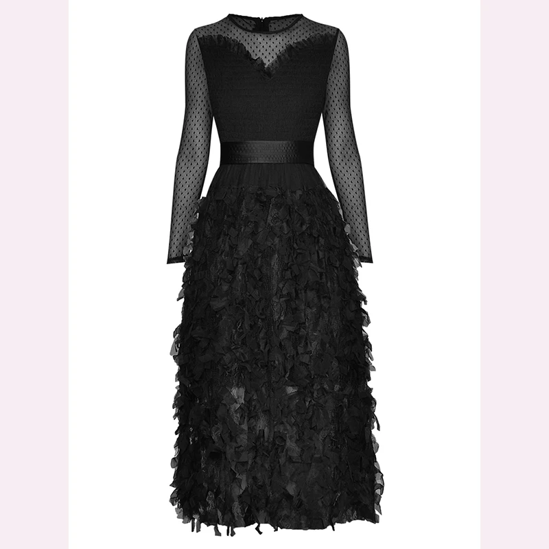 

Женское Сетчатое платье с круглым вырезом, длинным рукавом