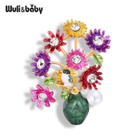 wulibaby enamel flower brooches for women weddings banquet party brooch pins gifts