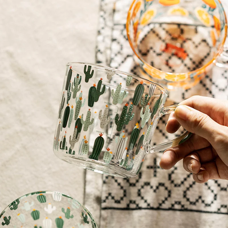 500 мл стеклянная чашка для молока кофе эспрессо милый Принт желтый персик кактус