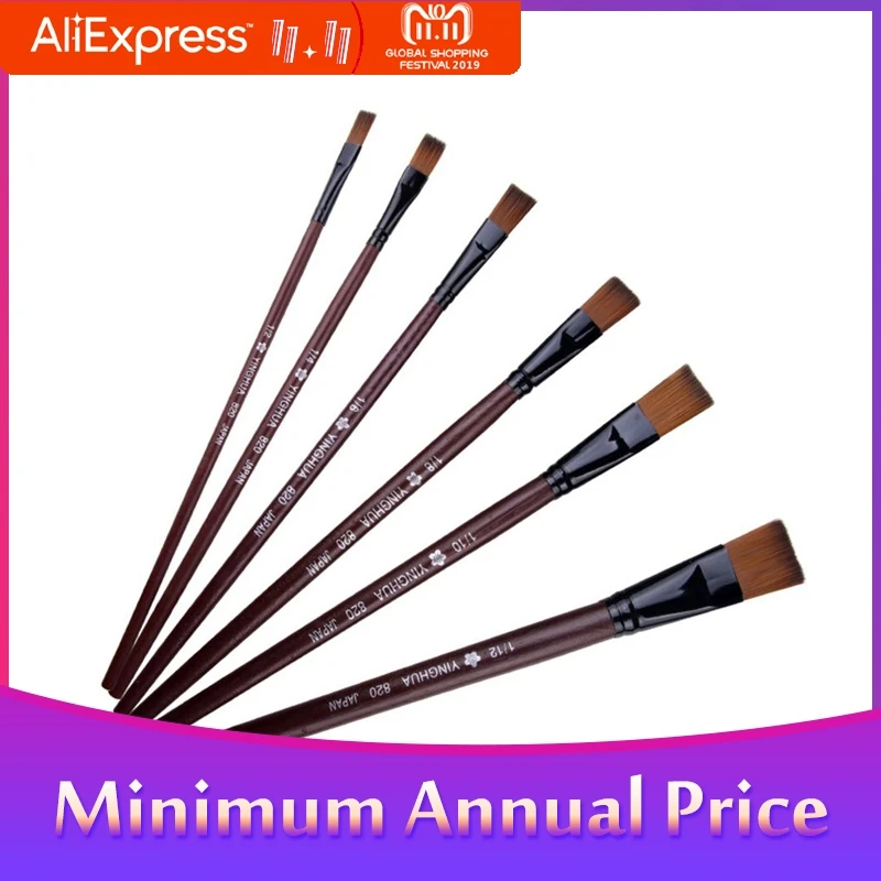 

6pcs/set Professional Flat Head Painting Nylon Hair Brush for Water Color Oil Brush