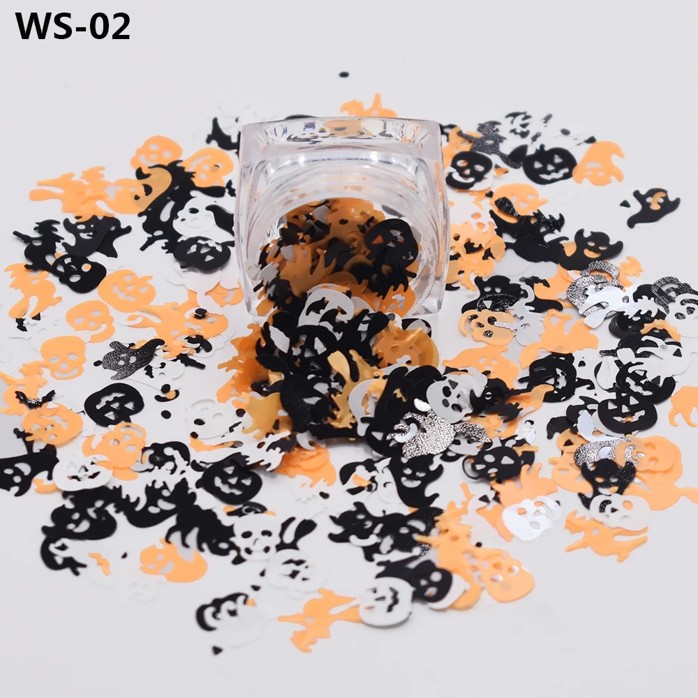 

10 г/пакет, смешанные пайетки, Хэллоуин, тыква, летучая мышь, призрак, для рукоделия, праздничное украшение «сделай сам», аксессуары для дизай...