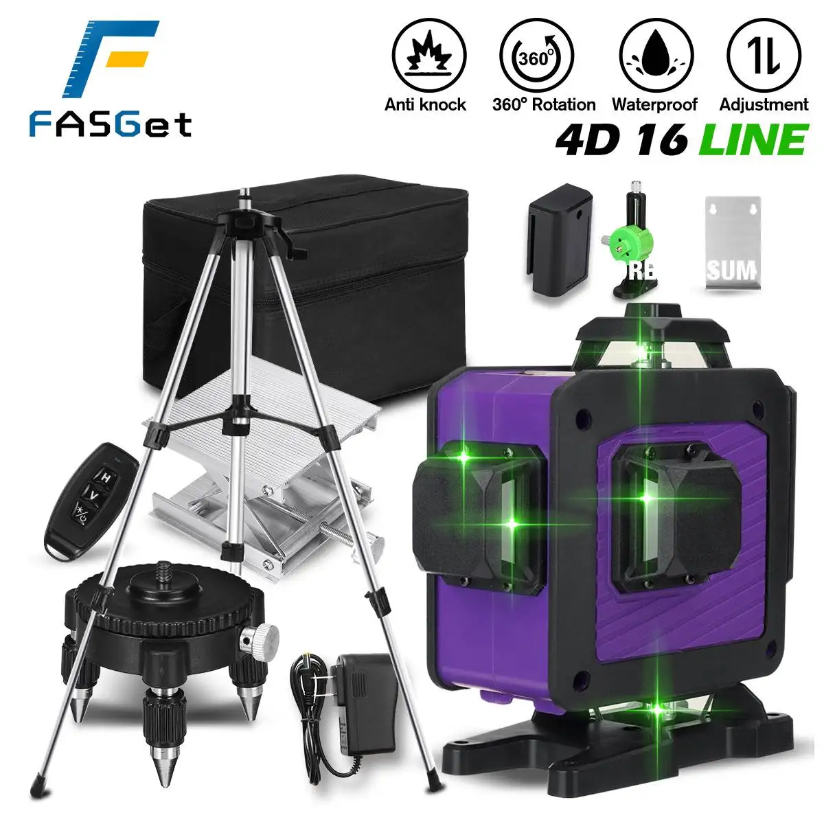 

Лазерный уровень, самонивелирующийся на 360 градусов, 16 линий, зеленый лазер со штативом 1,5 м