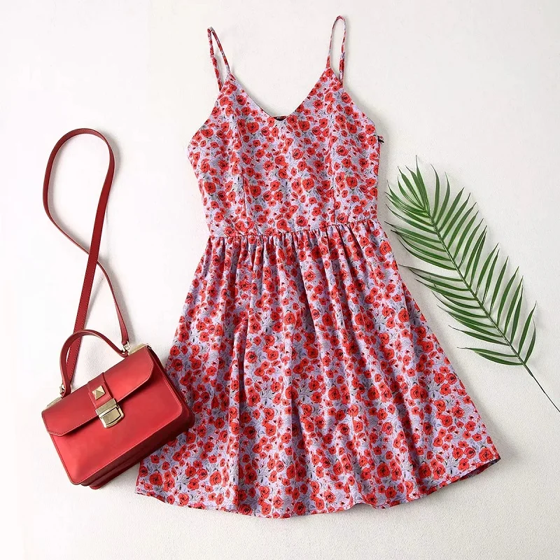 Женское мини-платье на бретелях BBWM винтажное сексуальное платье с цветочным