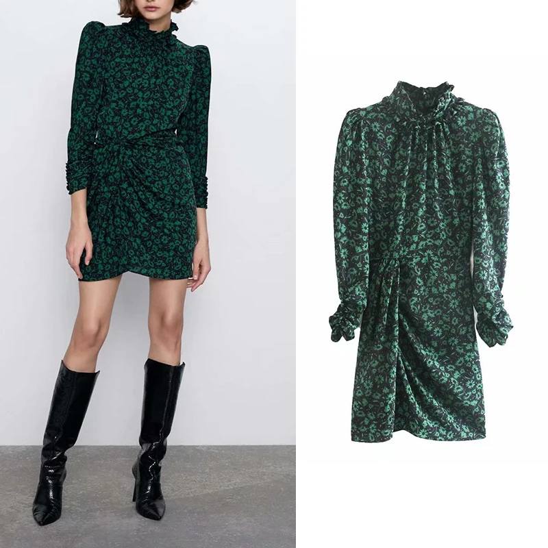 Женское платье футляр с драпировкой za винтажное мини цветочным принтом и рукавом