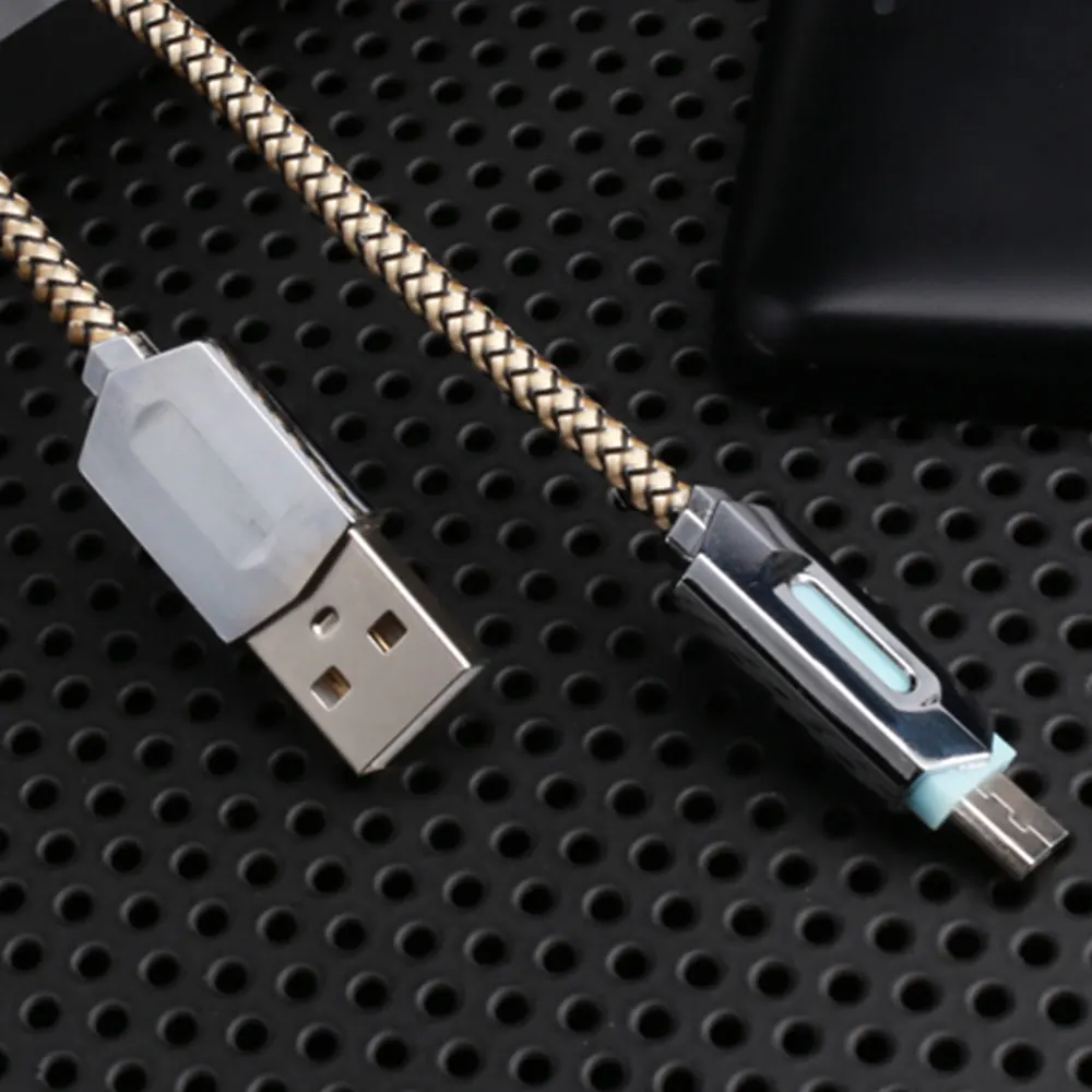 2.4A светодиодный кабель Micro US 1 м для быстрой зарядки нейлоновый USB передачи данных