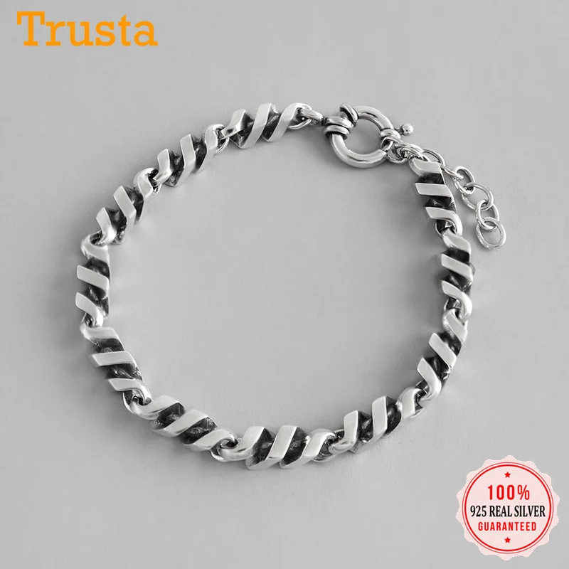 Trusta, новинка,, 925 пробы, серебряный браслет, ювелирное изделие, 9,1 г, материал, цельное серебро, простой открытый Браслет-манжета, подарок для девочек, DS1504