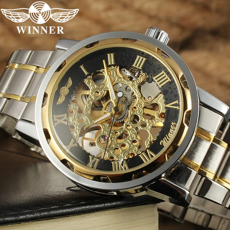 Механические Мужские наручные часы WINNER Hand Wind военные спортивные мужские