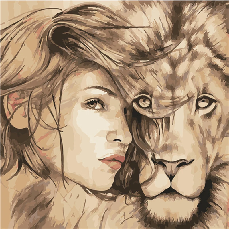 Decorative painting of beauty and lion canvas wall pictures for living room | Дом и сад