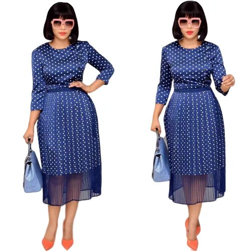 Женское платье из полиэстера с круглым вырезом и длинным рукавом осень 2019 |