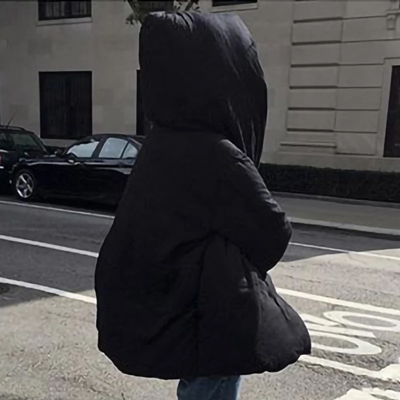 [EAM] свободный крой, черный, свободный, большой размер, пуховик, новинка, с капюшоном, с длинным рукавом, теплые, женские парки, мода, Осень-зима, LE8700