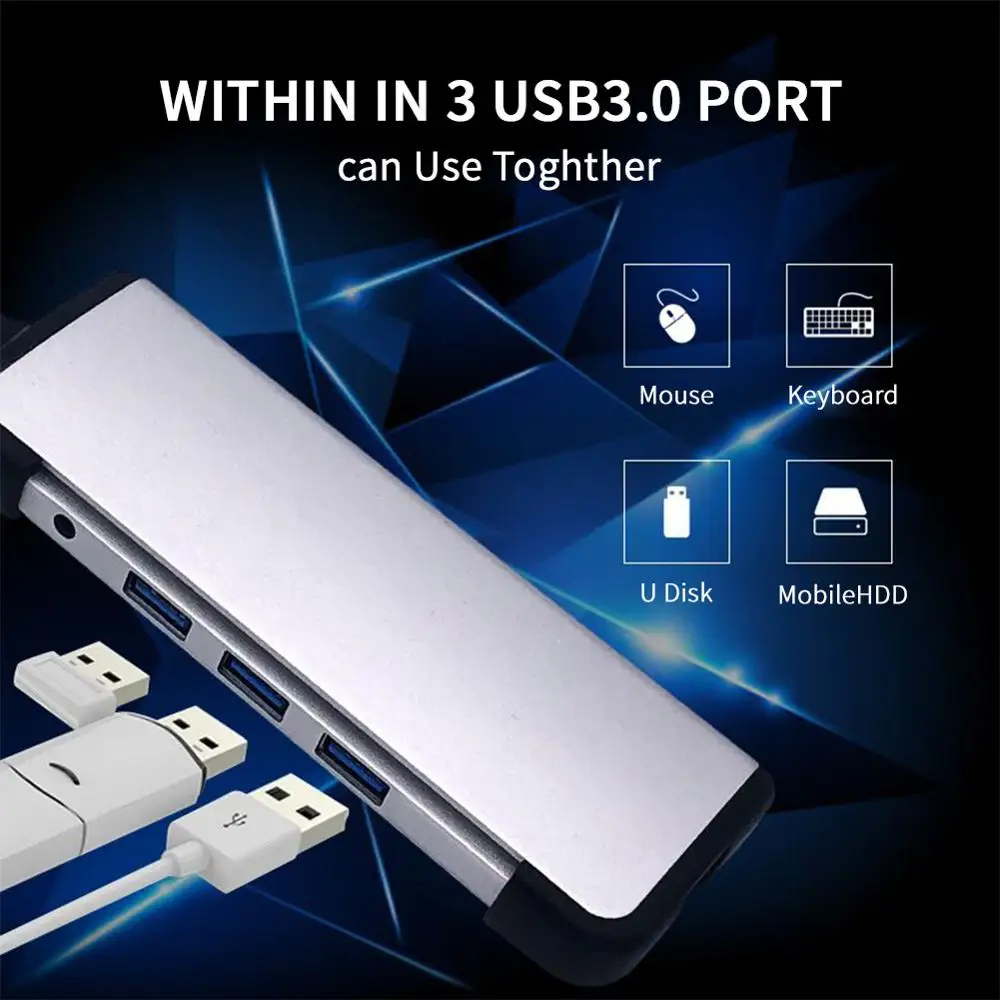 USB концентратор LIOEO Тип C 3 1 для RJ45 гигабитный Ethernet кардридер SD/TF HDMI адаптер с аудио