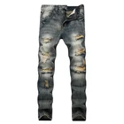 Мужские прямые джинсы в стиле хип-хоп, мужские повседневные джинсовые старые брюки, брендовые мотоциклетные джинсы, рваные брюки большого размера для мужчин
