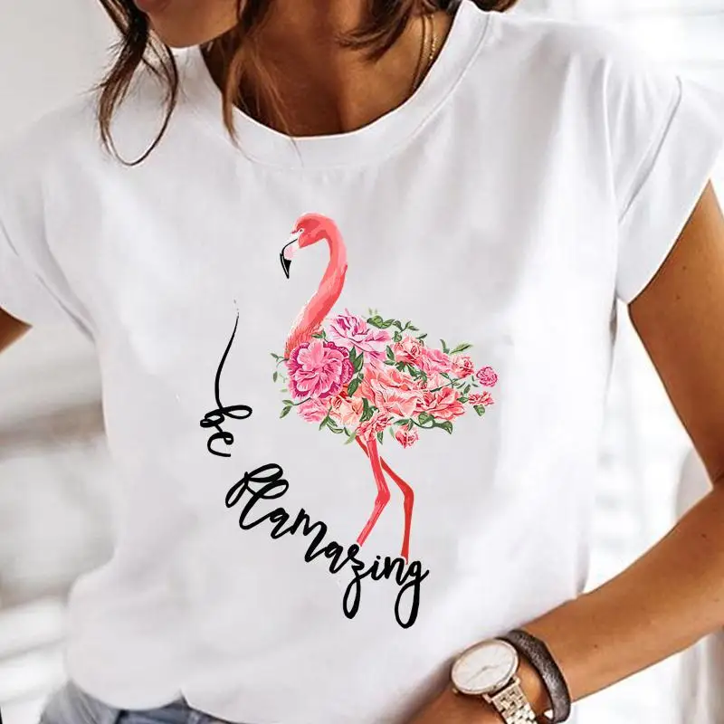 Женские элегантные топы с цветочным принтом фламинго футболки рисунком женская