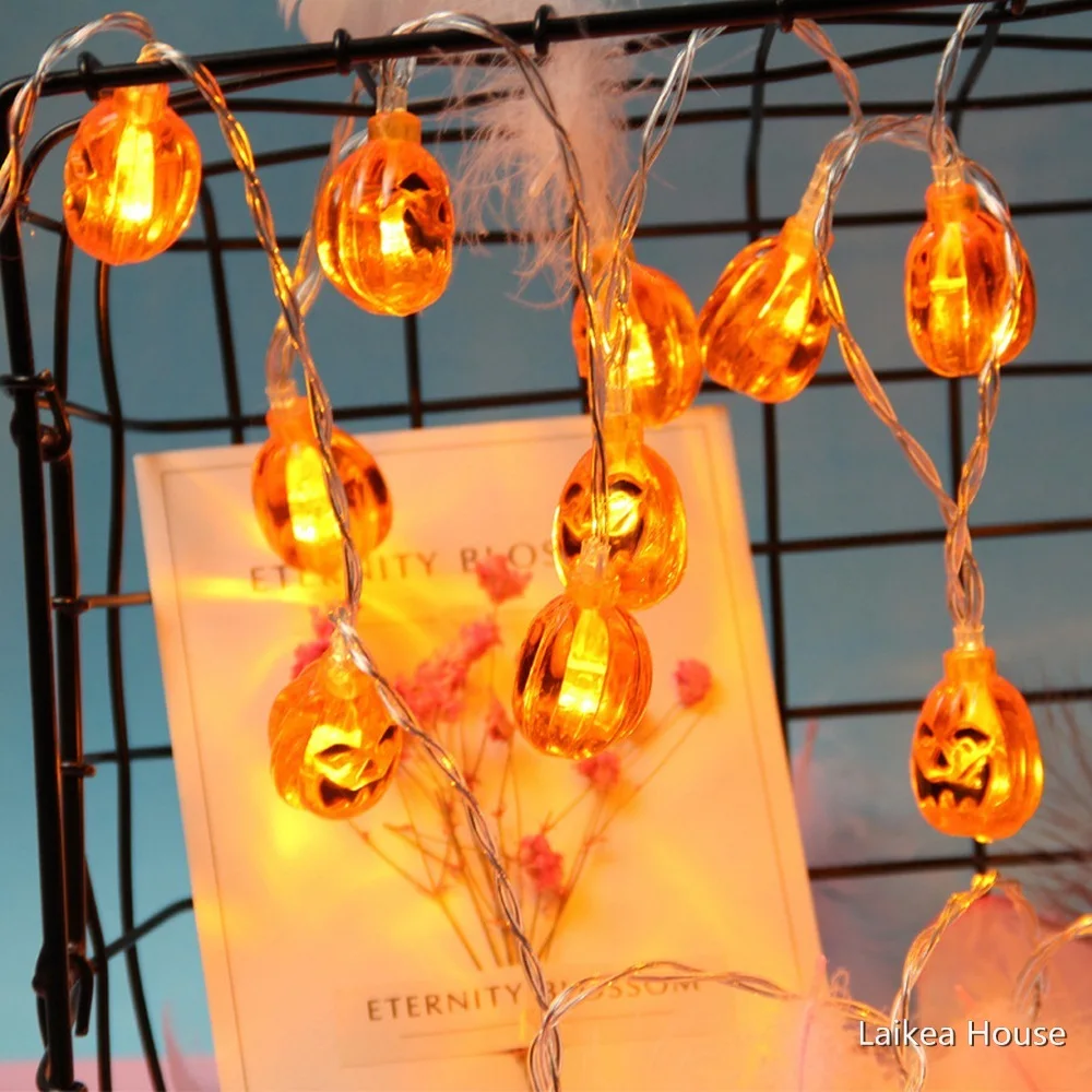

Pumpkin LED Holiday Lights String Outdoor Battery Operated Garland Halloween Decor Party Lamp 10/20/40LEDs Plastic String Lights