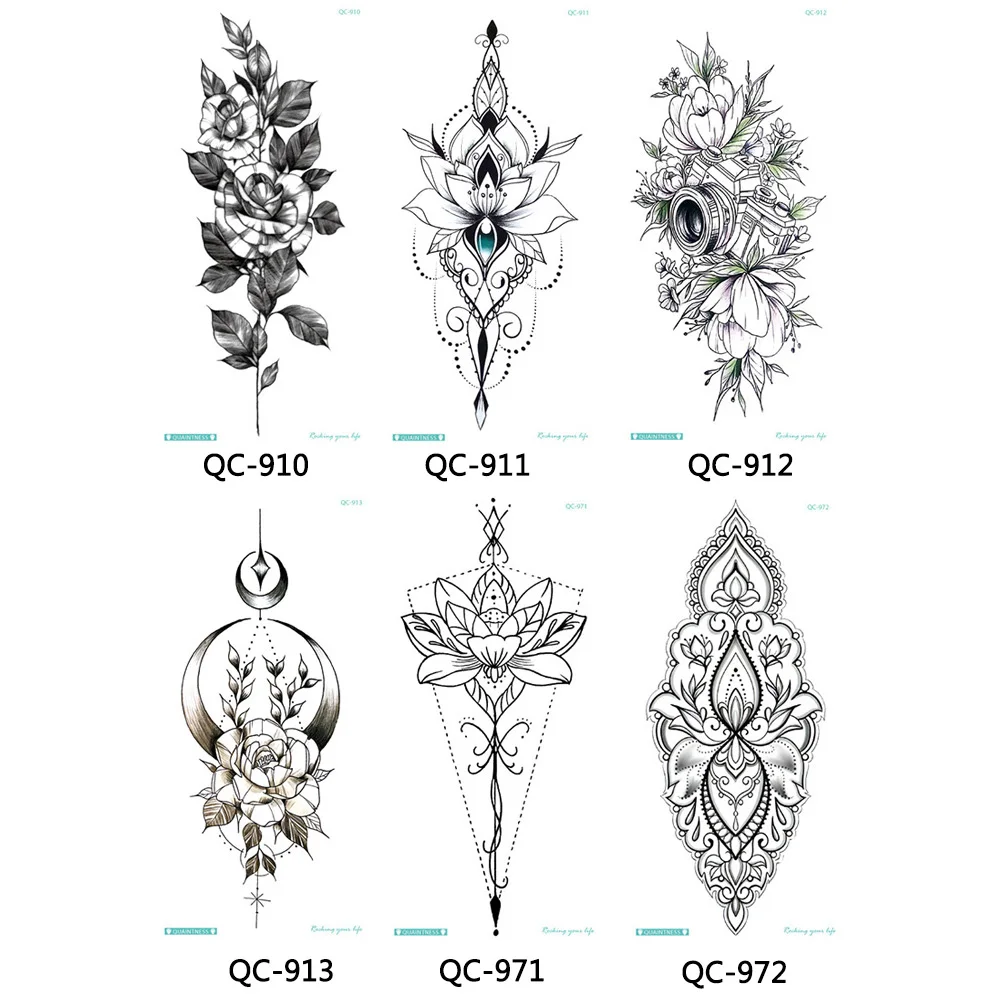 1 шт. Временные татуировки наклейки цветы пионы розы эскизы тату дизайн
