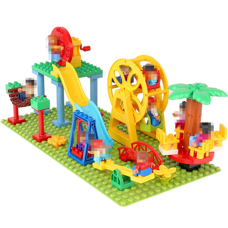 Blocks Amusement Park Accessory Slide Ladder Swing Seesaw Carousel Big Large-particle City Building DIY Children Gift Brick Toys | Игрушки и