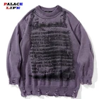 Мужской вязаный джемпер в стиле хип-хоп, свитеры с надписью и граффити, Мужская одежда, пуловер с длинным рукавом, мужской свободный свитер с дырками для пар, осень 2021