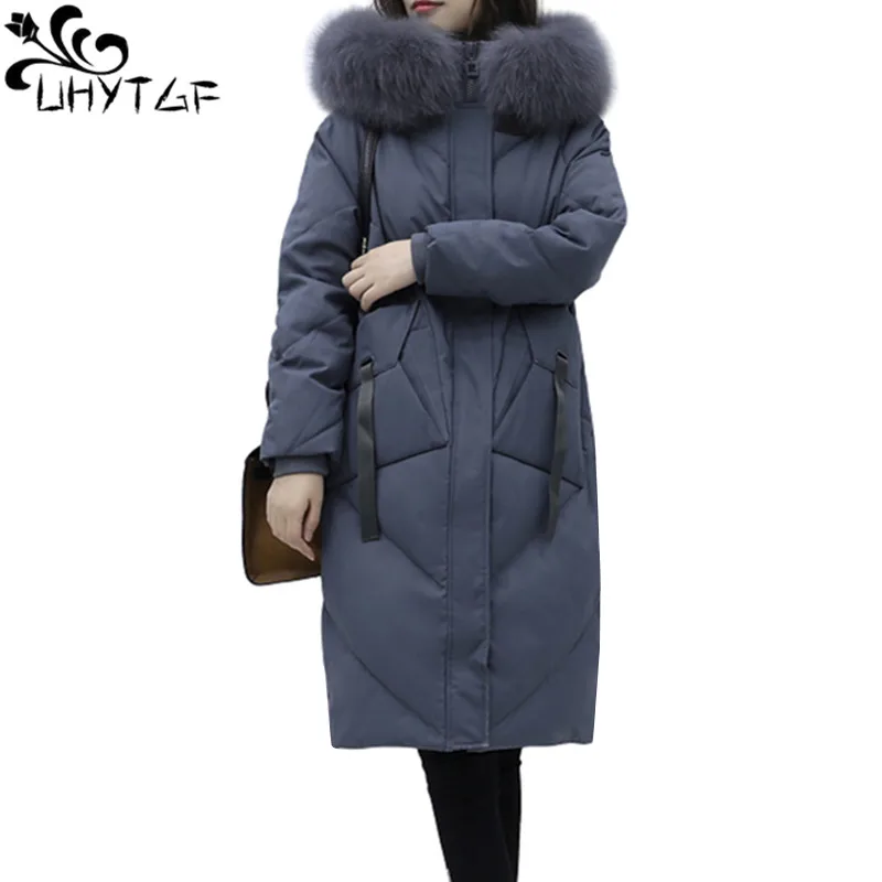 

UHYTGF Plus size Down cotton Coats Woman Long Cotton Parka New Korean Thicken Women's Winter Coat Female Hooded Warm Jacket X744