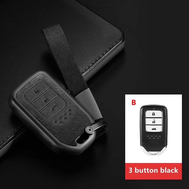 Автомобильный Футляр для ключей из натуральной кожи для Honda CRV HRV Accord Civic Odyssey Inspire JADE Pilot Smart Key аксессуары - Название цвета: 3 button black