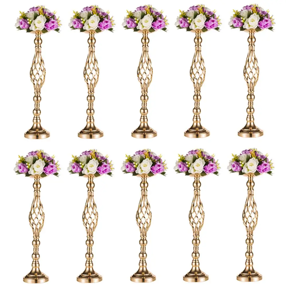 

2PCS Gold Flower Vases Candle Holders Rack Stands Wedding Decoration Road Lead Table Centerpiece Pillar Party Event Candlestick