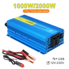 Автомобильный инвертор с пиковой мощностью 2000 Вт, чистый синусоидальный сигнал, 2 USB-порта постоянного тока 12 В в переменный ток 220 в 230 в 240 в, преобразователь солнечной энергии, розетка стандарта ЕСВеликобританииУниверсальная