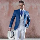 Мужской костюм с отложным воротником, темно-синий пиджак с отложным воротником, белые смокинги для свадьбы, одежда для жениха, 3 предмета, пиджак для выпускного, жилет и брюки