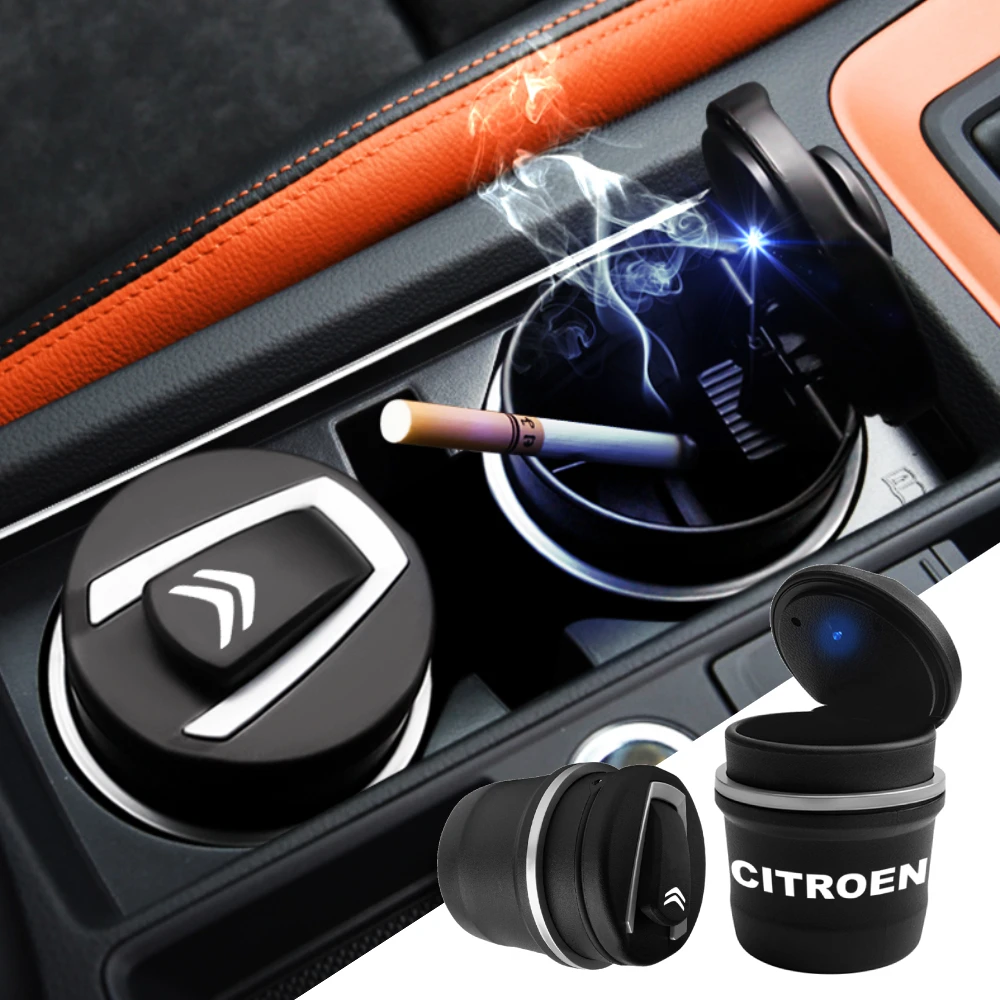 

Car Blue LED Light Ashtray Cigarette Cup Holder Coin Garbage Box Cigar Ash Tray For Citroen Vts C1 C3 C4 C5 Berlingo Accessories