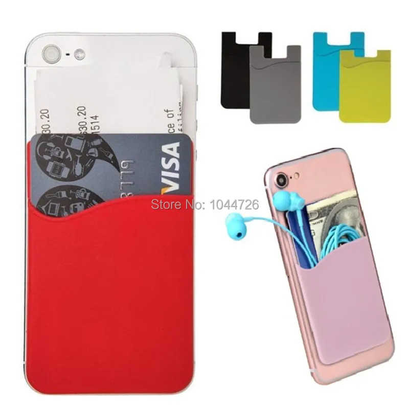 100pcs silicone wallet credit card cash pocket sticker 3m adhesive stick on id credit card holder pouch for iphone smart phones free global shipping