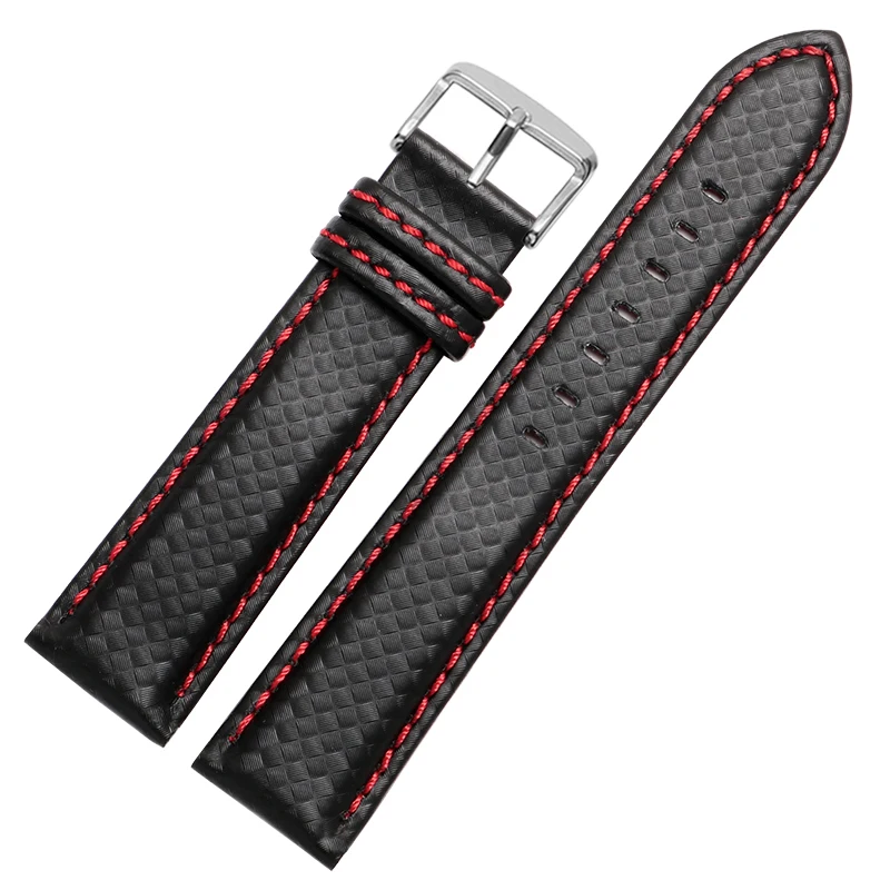 red pin clasp 18 мм 20 мм 22 мм 24 мм мужской браслет для часов Ремешок из углеродного волокна с красной прошивкой+ кожаная подкладка из нержавеющей стали застежка ремешок для часов - Цвет ремешка: red pin clasp