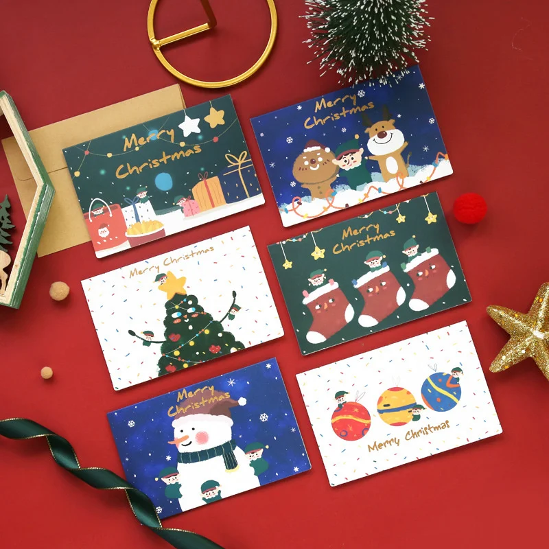 

Children Creative ​Cartoon Cute Merry Christmas Card Snowman Stockings Deer Blessing Greeting Card kraft envelope letter paper