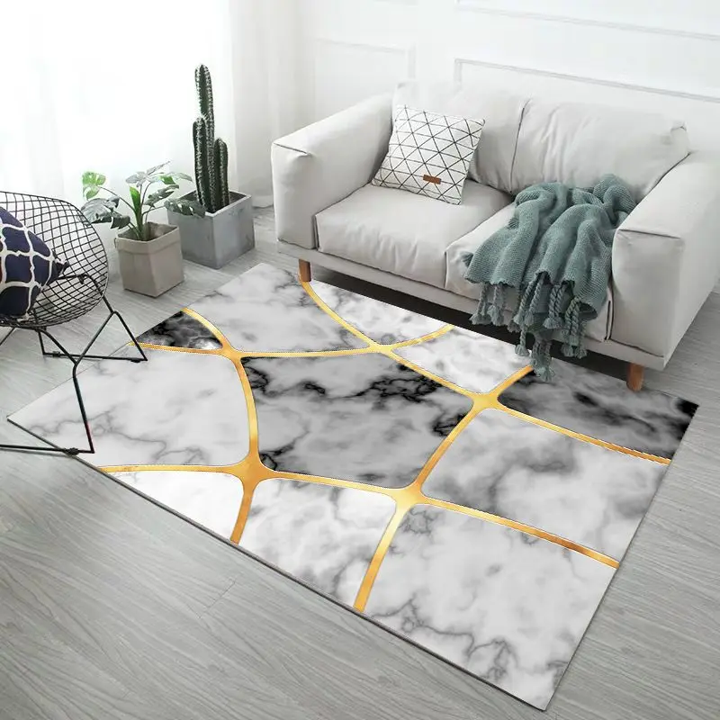 

Nordic Marble Pattern Carpet 3D Printing Bedside Mat Washable Coffee Table Blanket Bedroom Pad