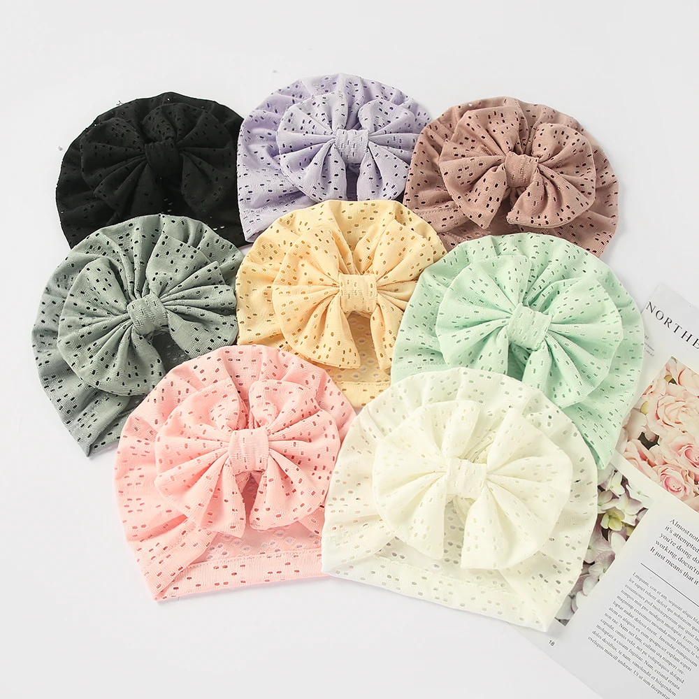 

Big Bows Baby Bonnet Cap Solid Color Summer Mesh Newborn Girl Boy Hat Soft Breathable Infant Toddler Turban Beanies Cap Headwrap