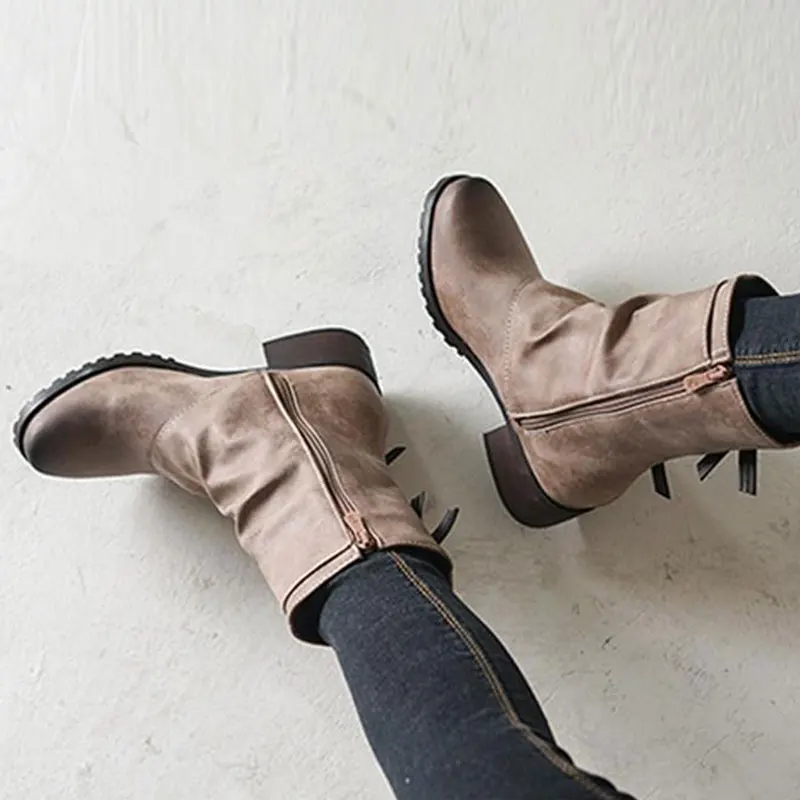 

Zipper Design Ankle Warm Ladies Shoes Gradient Double Buckles Round-Toe Anckle Boots
