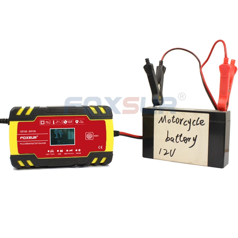 Foxsur 12 в-24 в 8A автомобильное зарядное устройство для ремонта импульсов мотоцикла