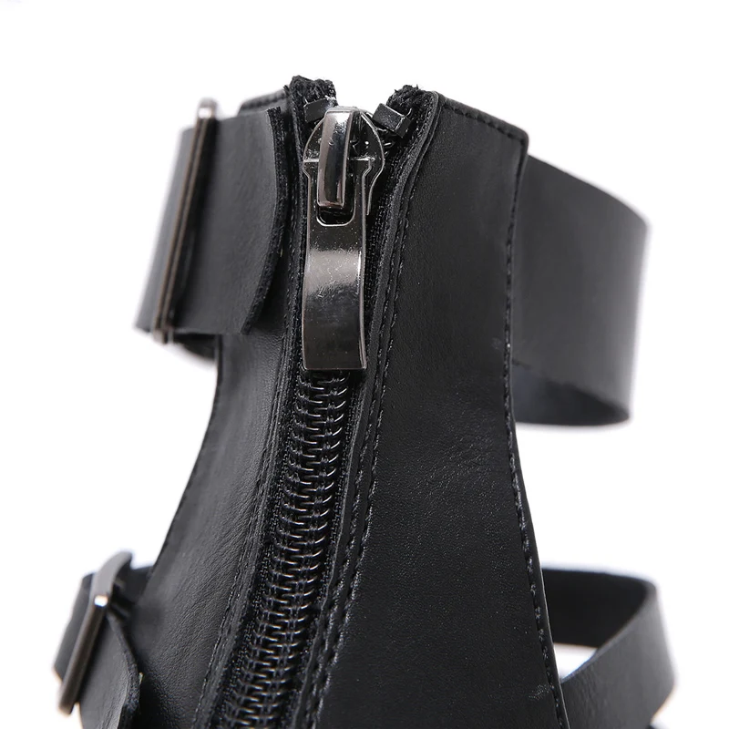 

Woman Open Toe Gladiator Sandals Black Leather Flat Thong Sandals Casual Shoes Back Zip Ankle Buckle Sandals Womens Sandals Flat