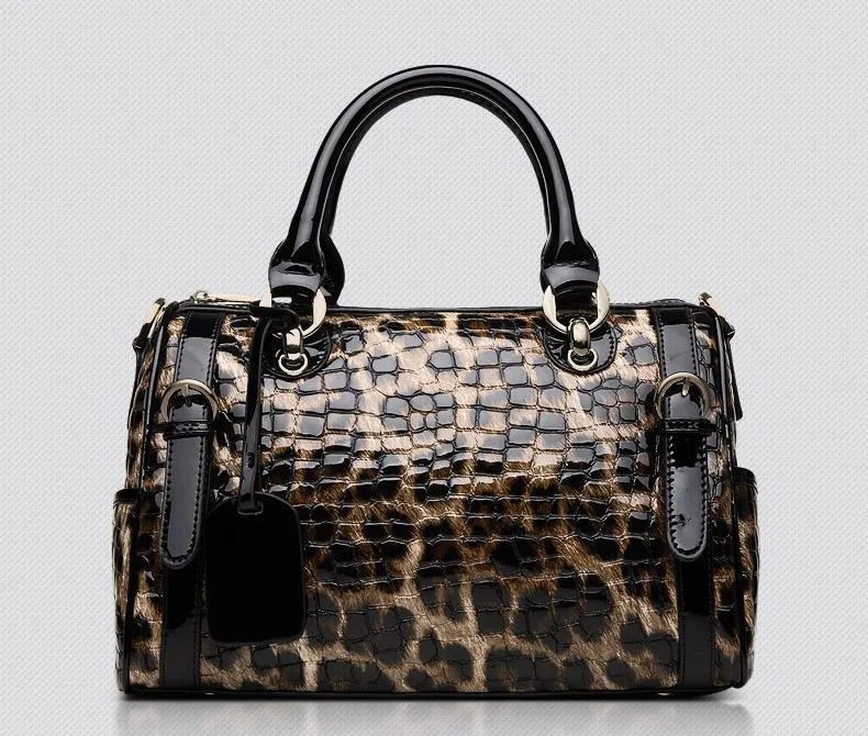 Натуральная кожа женская сумка \ сумочка модная леопардовая женская сумка в форме подушки сумка из воловьей кожи Бостонская сумка большие сумки через плечо