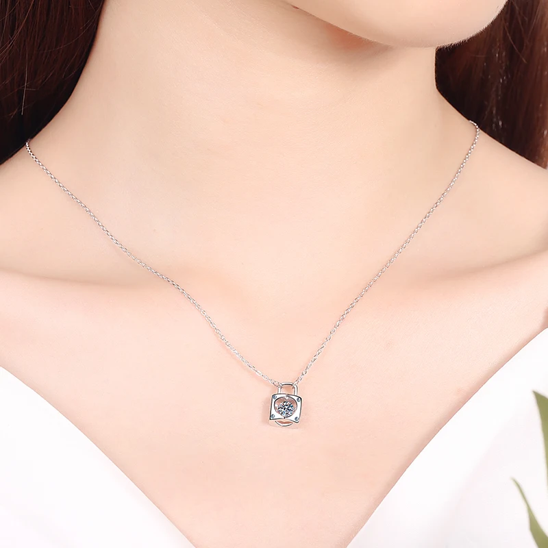 Silver 925 Square Lock Heart Moissanite Necklace Brilliant Cut 0.3 Carat Diamond Test Past Cute Love Gemstone Pendant Necklaces | Украшения