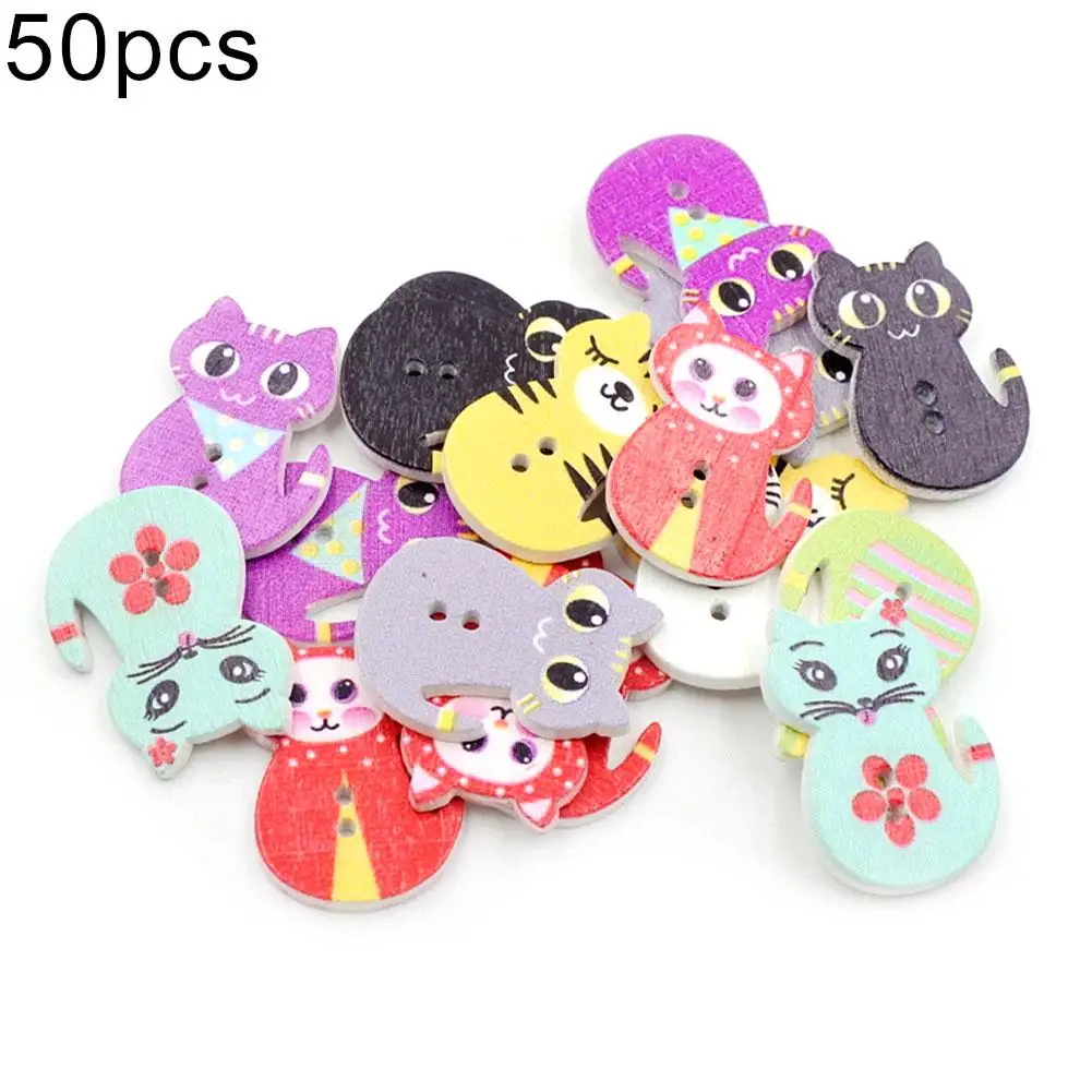 50 шт. смешанные цвета хвостик кошки деревянная кнопка 2 отверстия скрапбукинг DIY
