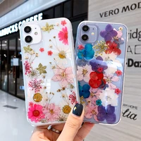 real dry flower phone case for iphone 12 mini xs max xr x 7 8 plus soft silicon cover for iphone 11 pro max 13 7plus 8plus se