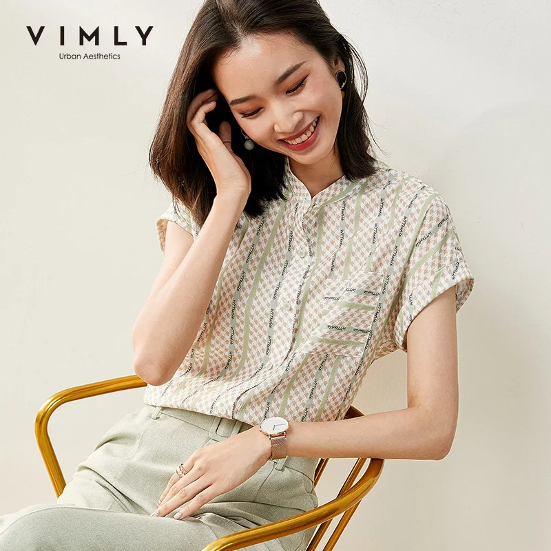 Рубашка Vimly женская с коротким рукавом модная однобортная Свободная шифоновая