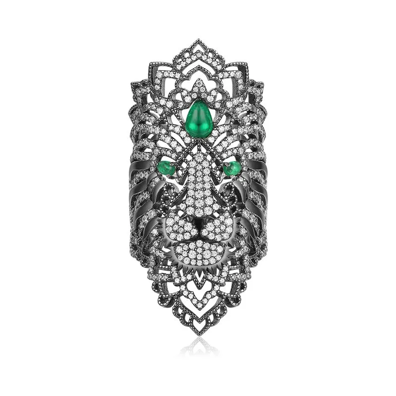 Серебряное кольцо SLJELY S925 с фианитами и зелеными глазами для женщин|Кольца| |