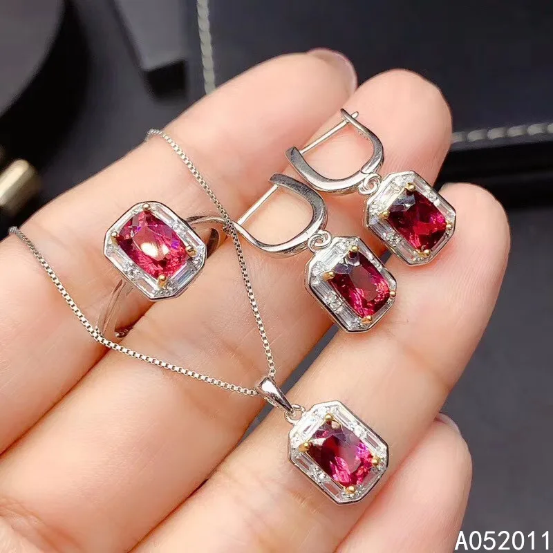 

KJJEAXCMY fine jewelry natural garnet 925 sterling silver luxury new girl pendant ring earrings set support test hot selling