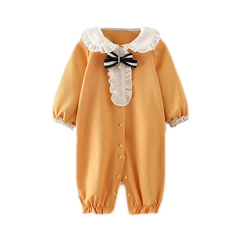 Baby Clothes Infant Rompers Newborn Lovely Bow Tie Rompers Infant Clothes Baby jumpsuits Yellow 3M~24M