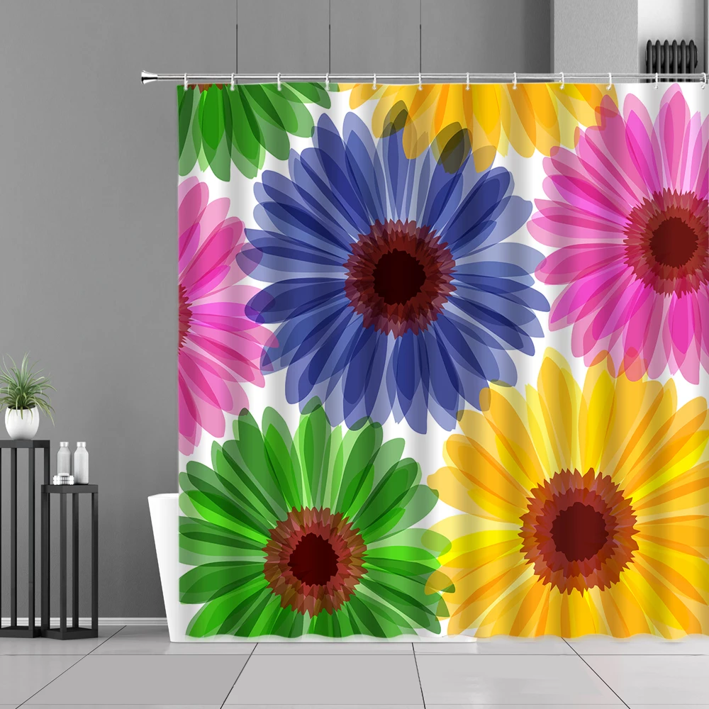 

Colorful Art Flowers Plants Shower Curtain Spring Floral Scenery Waterproof Bathroom Curtains Screen Girls' Room Bath Decor Gift