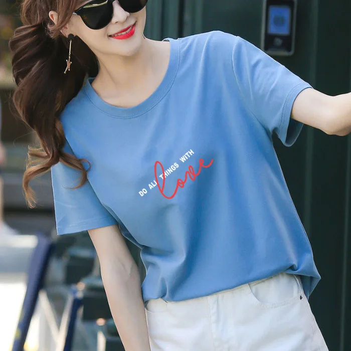 Женская футболка с коротким рукавом ZQLZ Повседневная тонкая хлопковая Футболка