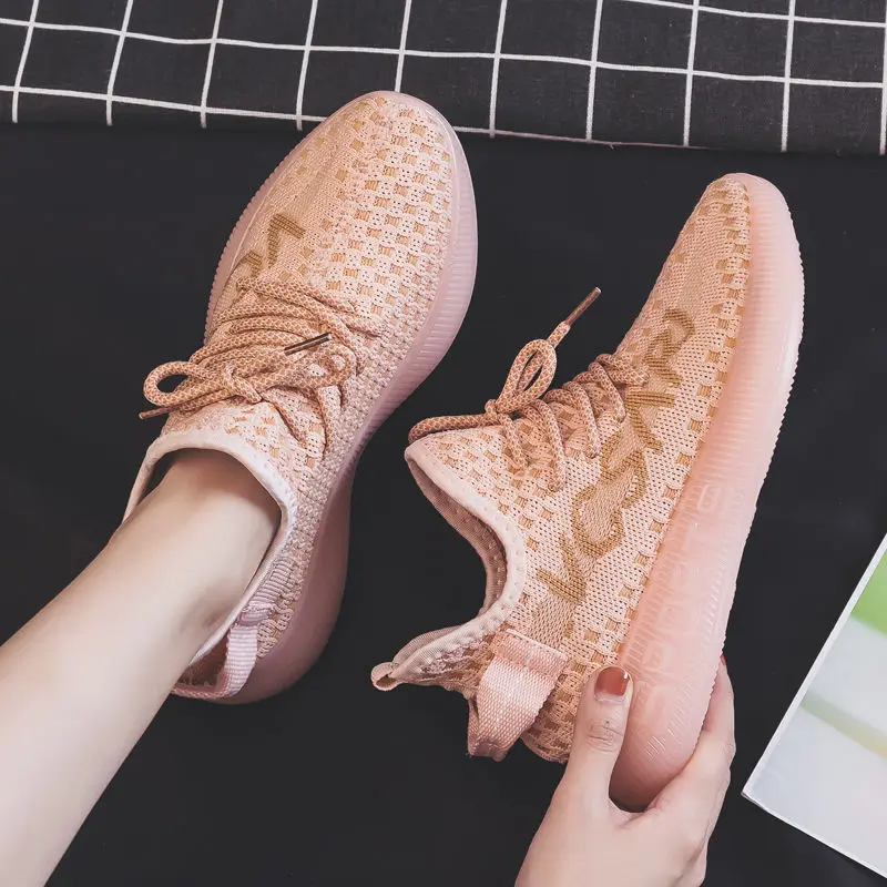 Женские прозрачные кроссовки в японском стиле повседневная блестящая обувь на