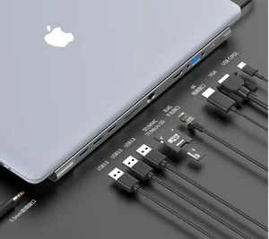 10IN1Hub Тип C адаптер с HDMI-совместимый + USB3.0 * 3 + TF + SF + RJ45 + VGA многофункциональный для нового MacBook Pro 2018 Air 13 A1932
