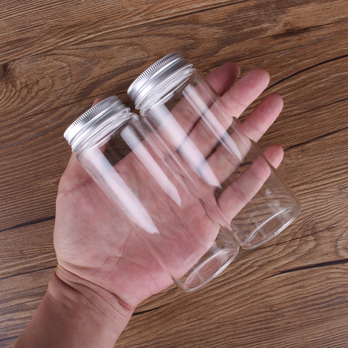 

50ml 80ml 120ml 150ml 200ml 240ml Glass Bottles with Aluminum Caps Glass Spice Jar Candy Jars Pill Container 12pcs