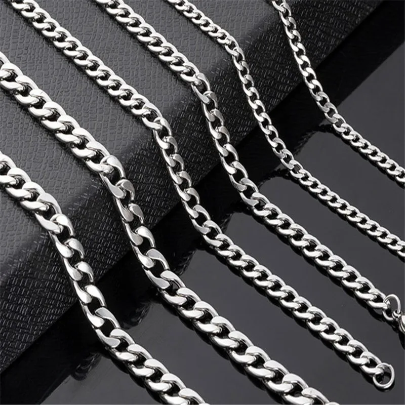 

New Basic Punk Stainless Steel Necklace for Men Women Curb Cuban Link Chain Chokers Vintage Black Gold Tone Solid Metal
